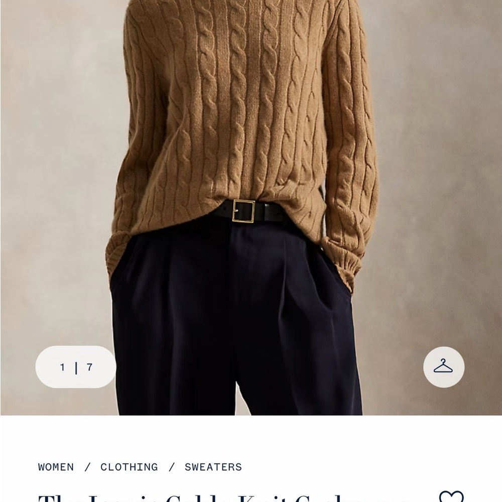 Polo by Ralph Lauren Cable Knit Cashmere Crewneck Sweater in Camel size M